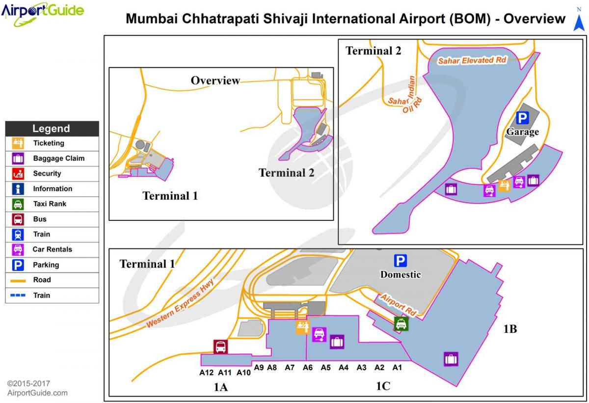 Mumbai - Bombay luchthaven terminal kaart