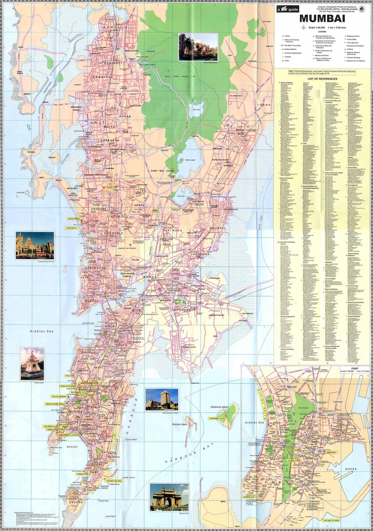 Mumbai - Bombay stadscentrum kaart