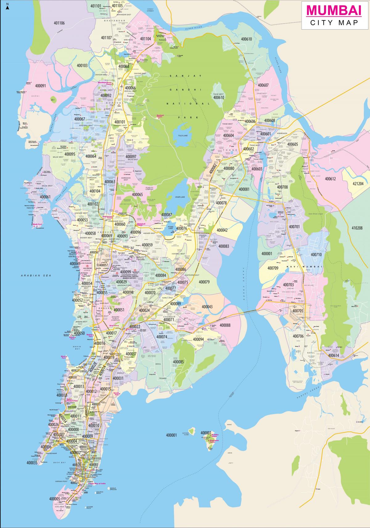Mumbai - Bombay postcode kaart
